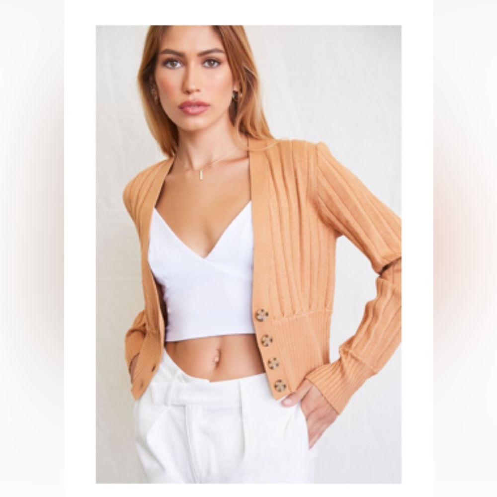 Wide ribbed cardigan sweater, taupe, Med